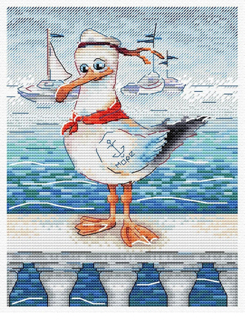 Cross Stitch Kit Brave Sailor Nautical Design, Aida Fabric, Cotton Threads, MP Studia