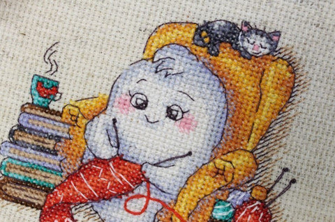 Cross Stitch Kit Ghost Needleworker, Complete Embroidery Set with Aida Fabric, Cotton Threads, Needle and Pattern by MP Studia