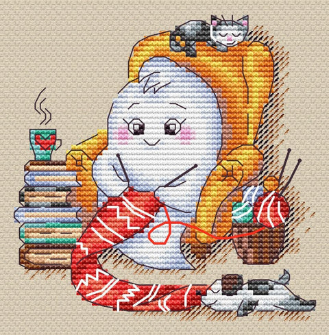 Cross Stitch Kit Ghost Needleworker, Complete Embroidery Set with Aida Fabric, Cotton Threads, Needle and Pattern by MP Studia