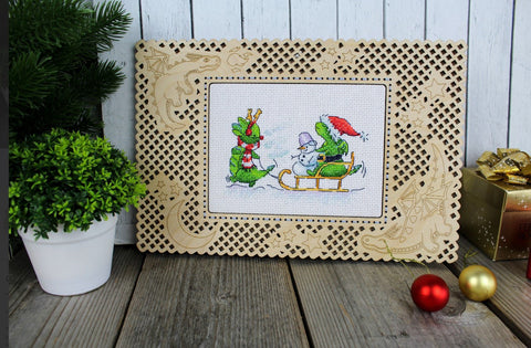 Cross Stitch Kit with Playful Dragon Design, Aida Cotton Fabric, Color Threads, Needle and Chart, MP Studia, Beginner Friendly