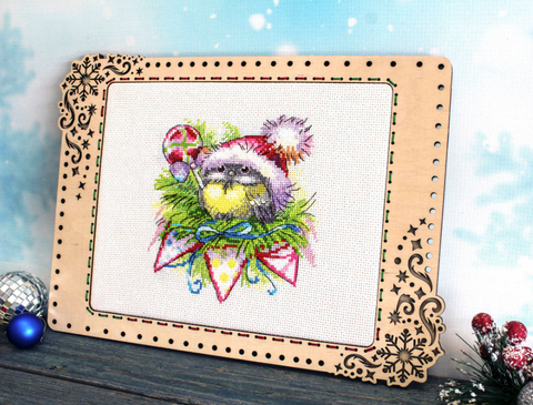 Winter Bird Cross Stitch Kit, 15 x 14 cm Design, Natural Winter Tones, MP Studia Embroidery Kit for Home Decor