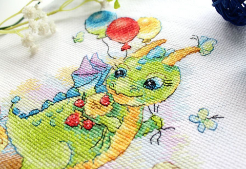 Cross Stitch Kit Flower Meadow Scene, MP Studia, 18 x 15 cm, Multicolor Embroidery Kit with Canvas, Threads, Needle and Chart