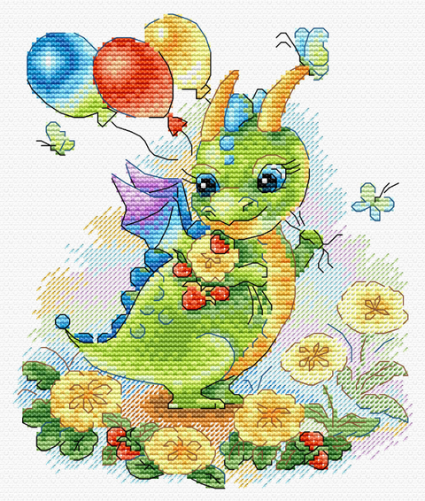 Cross Stitch Kit Flower Meadow Scene, MP Studia, 18 x 15 cm, Multicolor Embroidery Kit with Canvas, Threads, Needle and Chart