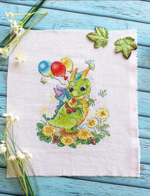 Cross Stitch Kit Flower Meadow Scene, MP Studia, 18 x 15 cm, Multicolor Embroidery Kit with Canvas, Threads, Needle and Chart