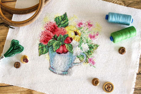 Cross Stitch Embroidery Kit Summer Bouquet, MP Studia, Complete Set with Needle and Color Chart