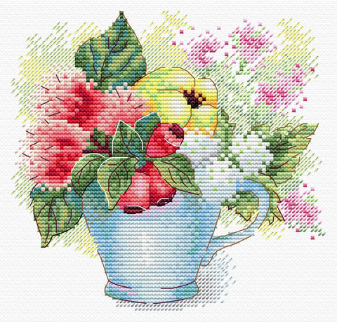Cross Stitch Embroidery Kit Summer Bouquet, MP Studia, Complete Set with Needle and Color Chart