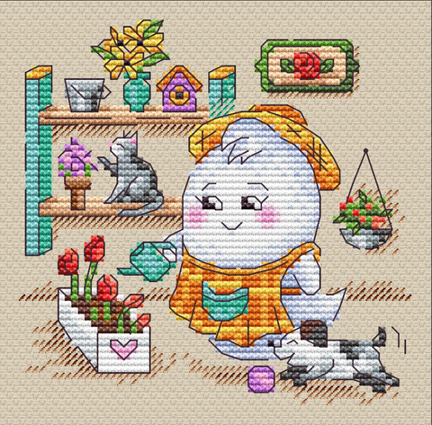 Cross Stitch Embroidery Kit with Floral Design, MP Studia, 11 x 11 cm, Beginner-Friendly Creative Hobby Project
