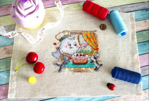 Cross Stitch Kit “Sweet Weekend” with Multicolor Design, 10x10 cm, Beginner-Friendly MP Studia Embroidery Set