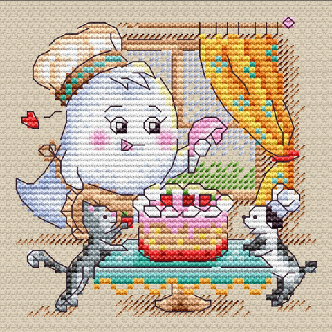 Cross Stitch Kit “Sweet Weekend” with Multicolor Design, 10x10 cm, Beginner-Friendly MP Studia Embroidery Set