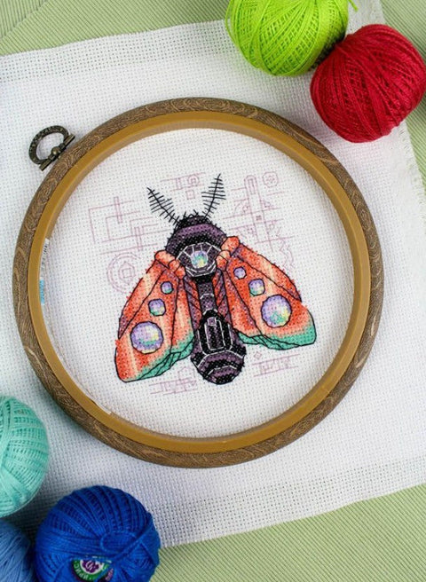 Steampunk Hawk Moth Cross Stitch Kit, MP Studia Embroidery Pattern for Beginners and Advanced Crafters, Wall Decor Project