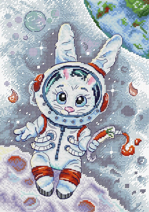 Moon Rabbit Cross Stitch Kit with Pattern, Aida Fabric, Cotton Floss and Needle by MP Studia, Embroidery Set for Beginners and Advanced Crafters
