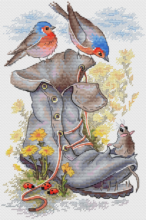 Cross Stitch Kit with Pattern and Threads, Unexpected Neighbors Multicolor Design, MP Studia
