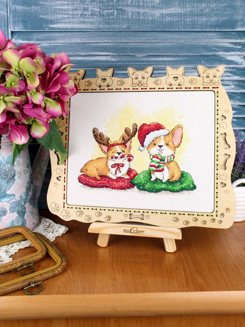 New Year Cross Stitch Embroidery Kit, 15 × 19 cm, MP Studia, Multicolor Winter Design with Threads, Needle and Pattern