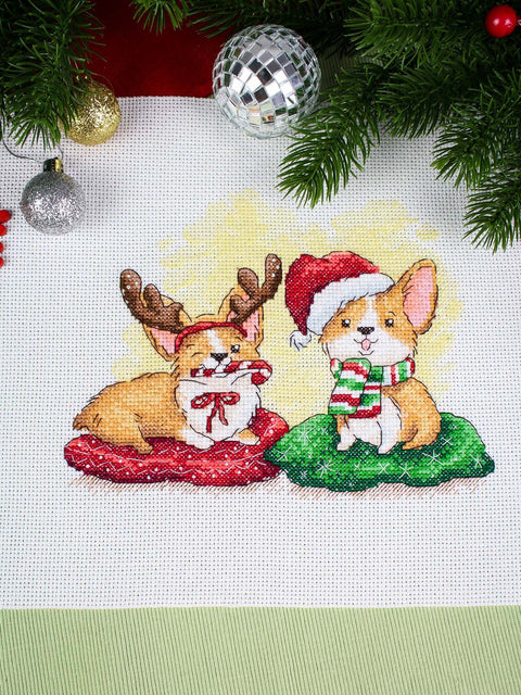 New Year Cross Stitch Embroidery Kit, 15 × 19 cm, MP Studia, Multicolor Winter Design with Threads, Needle and Pattern