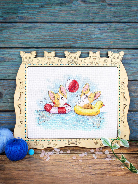 Cross Stitch Kit “Fun Bath Time” 15 × 20 cm, MP Studia, Colorful Embroidery Design with Fabric, Threads, Needle and Pattern