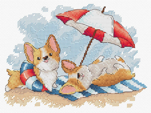 Cross Stitch Kit Beach Vacation Design, 14 × 20 cm, Multicolor Embroidery Set by MP Studia for Beginners and Advanced Crafters