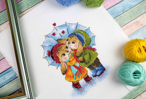 Cross Stitch Embroidery Kit Under the Umbrella Romantic Multicolor Design, MP Studia, Aida Fabric, DIY Wall Decor, Beginner Friendly