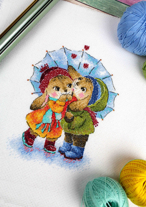 Cross Stitch Embroidery Kit Under the Umbrella Romantic Multicolor Design, MP Studia, Aida Fabric, DIY Wall Decor, Beginner Friendly