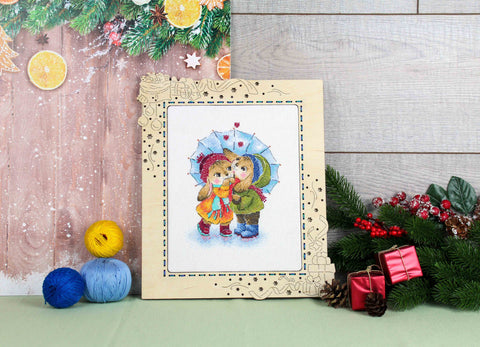 Cross Stitch Embroidery Kit Under the Umbrella Romantic Multicolor Design, MP Studia, Aida Fabric, DIY Wall Decor, Beginner Friendly