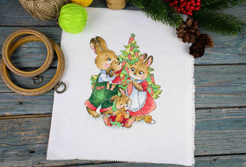 Christmas Cross Stitch Kit, New Year's Chores Winter Design, Aida Canvas, Cotton Threads, MP Studia
