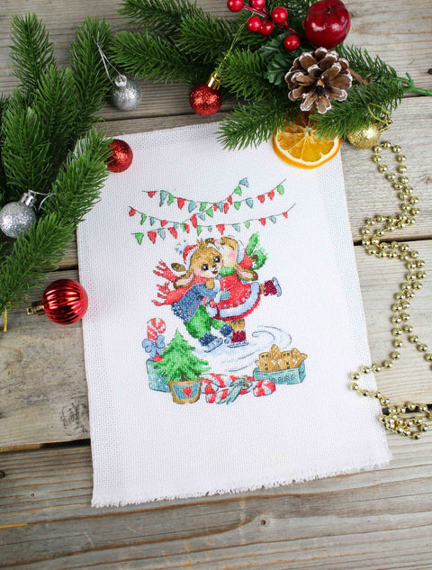 Cross Stitch Kit with Romantic Motif “Sweet Date” by MP Studia, Beginner-Friendly Embroidery Project in Subtle Colors