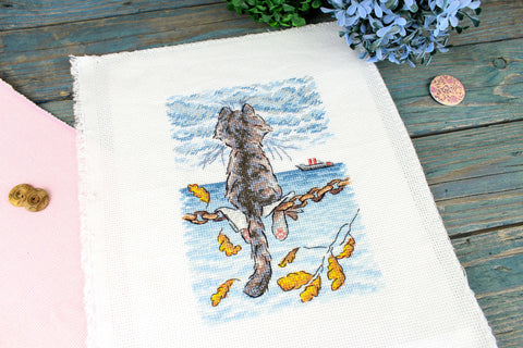 Cross Stitch Kit “Melancholy” 18 x 13 cm, MP Studia, Calm Decorative Embroidery Design for Framing