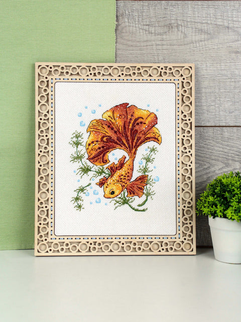 Cross Stitch Kit Magic Fish, MP Studia, 17 x 15 cm, Multicolor Aida Canvas, Embroidery Threads, Needle, Pattern and Instructions