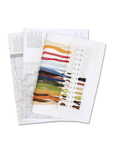 Autumn Cross Stitch Embroidery Kit, 18 x 19 cm Design, MP Studia, 14 Count Canvas, 20 Colors, Pattern and Needle Included