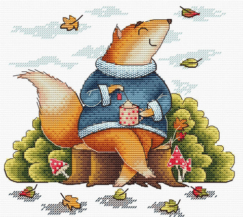 Autumn Cross Stitch Embroidery Kit, 18 x 19 cm Design, MP Studia, 14 Count Canvas, 20 Colors, Pattern and Needle Included