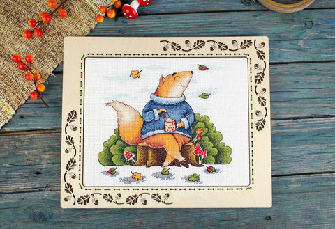 Autumn Cross Stitch Embroidery Kit, 18 x 19 cm Design, MP Studia, 14 Count Canvas, 20 Colors, Pattern and Needle Included