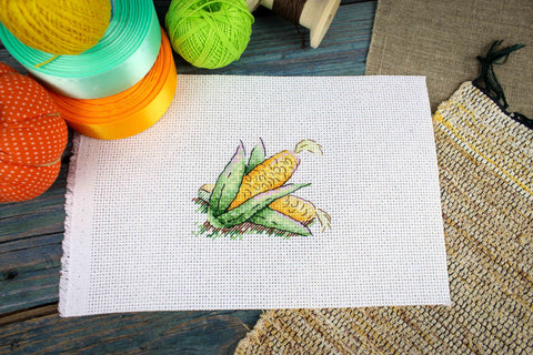 Cross Stitch Kit with Corn Motif, Aida Fabric, Cotton Threads, MP Studia, Intermediate Embroidery, Kitchen Wall Decor