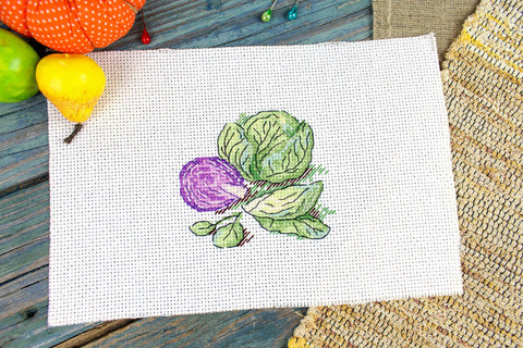 Cabbage Cross Stitch Kit with Clear Pattern and Instructions, Green Tones, MP Studia, Kitchen or Dining Room Decor