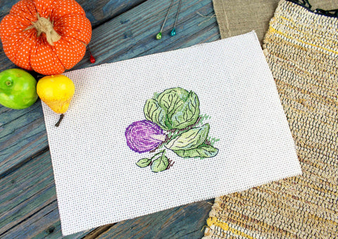 Cabbage Cross Stitch Kit with Clear Pattern and Instructions, Green Tones, MP Studia, Kitchen or Dining Room Decor