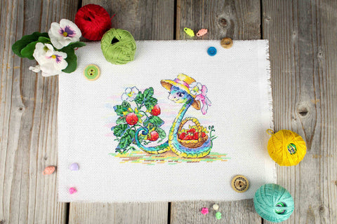 Cross Stitch Kit, Berry Harvest Design, MP Studia, Red Blue and Green Tones, Embroidery Craft for Home Decor