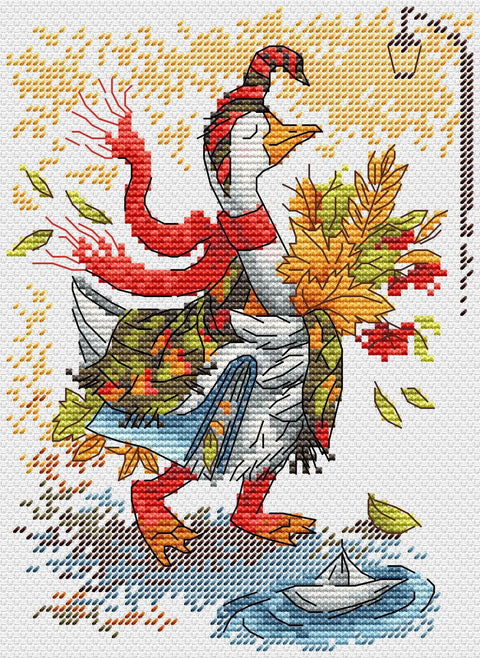 Cross Stitch Kit Autumn Walk Landscape, 18 x 13 cm, 14 Count Canvas, 20 Colors, MP Studia