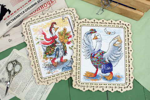 Cross Stitch Kit “Good News” with 14 Count Canvas, 22 Thread Colors, 18 x 13 cm, MP Studia DIY Embroidery Set