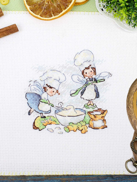 Cross Stitch Kit Kitchen Magic Fairy Kitchen Design, MP Studia, 10x11 cm, 14-Count White Canvas, 18-Color Kirov Floss