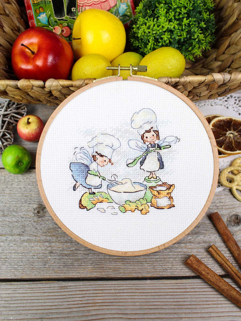 Cross Stitch Kit Kitchen Magic Fairy Kitchen Design, MP Studia, 10x11 cm, 14-Count White Canvas, 18-Color Kirov Floss