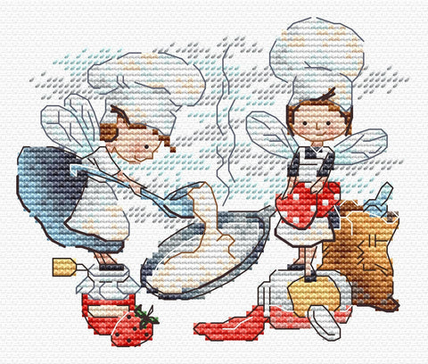 Cross Stitch Embroidery Kit, Fairy Kitchen Scene, 10x12 cm, 14-Count White Canvas, MP Studia, 21 Kirov Thread Colors