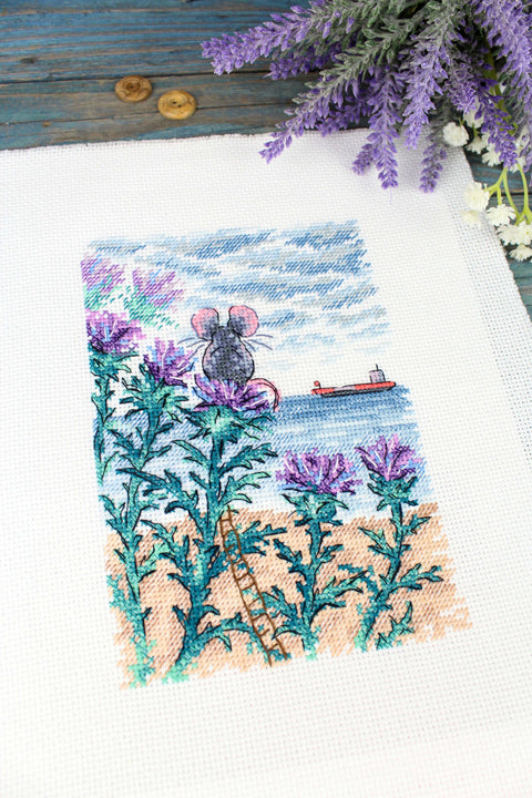 Cross Stitch Embroidery Kit, Sea-Themed Design, 18 × 13 cm, MP Studia, Beginner-Friendly DIY Wall Decor Kit