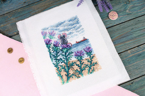 Cross Stitch Embroidery Kit, Sea-Themed Design, 18 × 13 cm, MP Studia, Beginner-Friendly DIY Wall Decor Kit