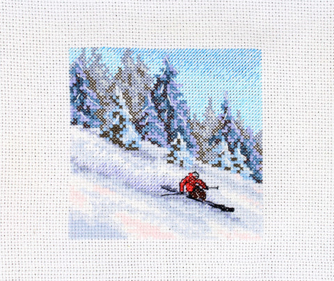 Counted Cross Stitch Kit with Mountain Landscape, 11 x 11 cm, Aida Fabric, Cotton Threads, MP Studia