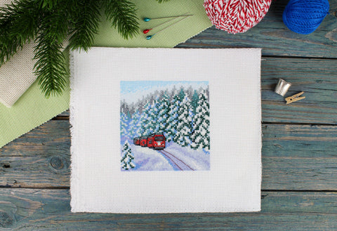 Cross Stitch Kit for Beginners, Winter Forest Design, 11 x 11 cm, MP Studia, for Framing and Home Decor