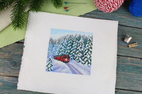 Cross Stitch Kit for Beginners, Winter Forest Design, 11 x 11 cm, MP Studia, for Framing and Home Decor