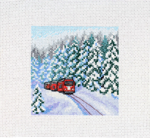 Cross Stitch Kit for Beginners, Winter Forest Design, 11 x 11 cm, MP Studia, for Framing and Home Decor