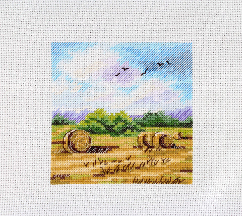 Cross Stitch Embroidery Kit, Countryside Landscape, MP Studia, 11×11 cm, Multicolor Natural Tones DIY Craft Set