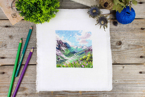Mountain Gorge Cross Stitch Kit, Multicolor Landscape, MP Studia, Cotton Threads, Embroidery Canvas, Beginner to Advanced DIY Craft