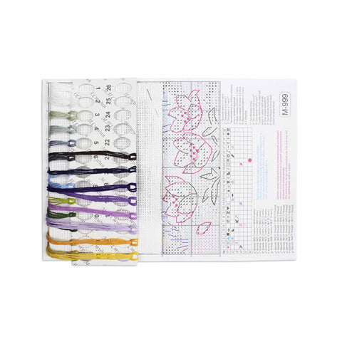 Cross Stitch Kit First Flowers, Beginner-Friendly 11×11 cm Embroidery Set with Fabric, Threads, Needle, Chart and Instructions, MP Studia