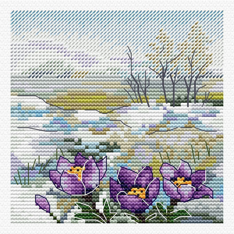 Cross Stitch Kit First Flowers, Beginner-Friendly 11×11 cm Embroidery Set with Fabric, Threads, Needle, Chart and Instructions, MP Studia