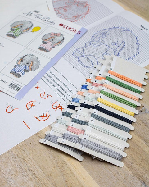 Luca-S Beginner Embroidery Kit for Kids, Aida Cloth, Cotton Threads, Needle & Pattern